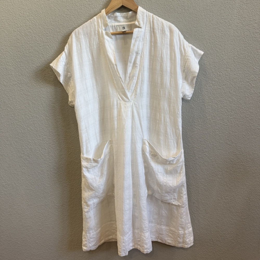 Banana Republic Laurel Linen Cotton Utility Dress V-neck Cover Up Medium White - Picture 2 of 12
